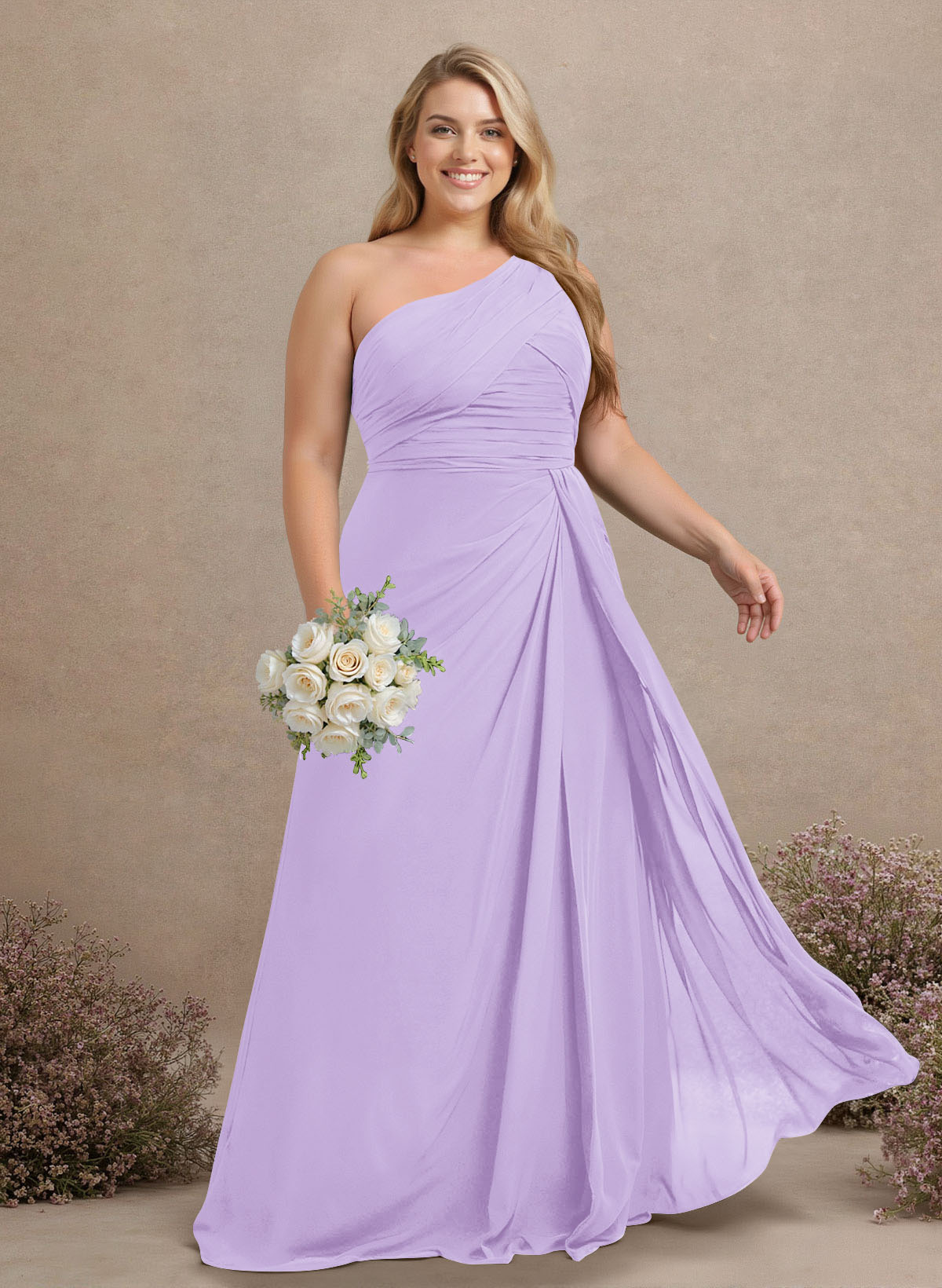 A-Line One-Shoulder Sleeveless Chiffon Bridesmaid Dresses With High Split, product image 267