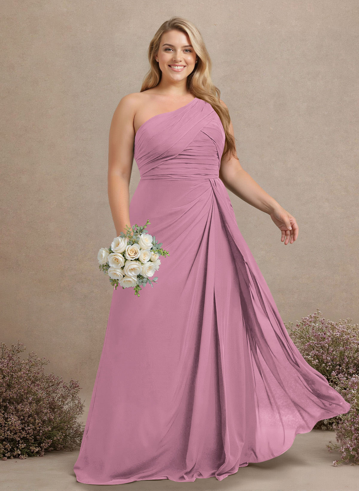 A-Line One-Shoulder Sleeveless Chiffon Bridesmaid Dresses With High Split, product image 265