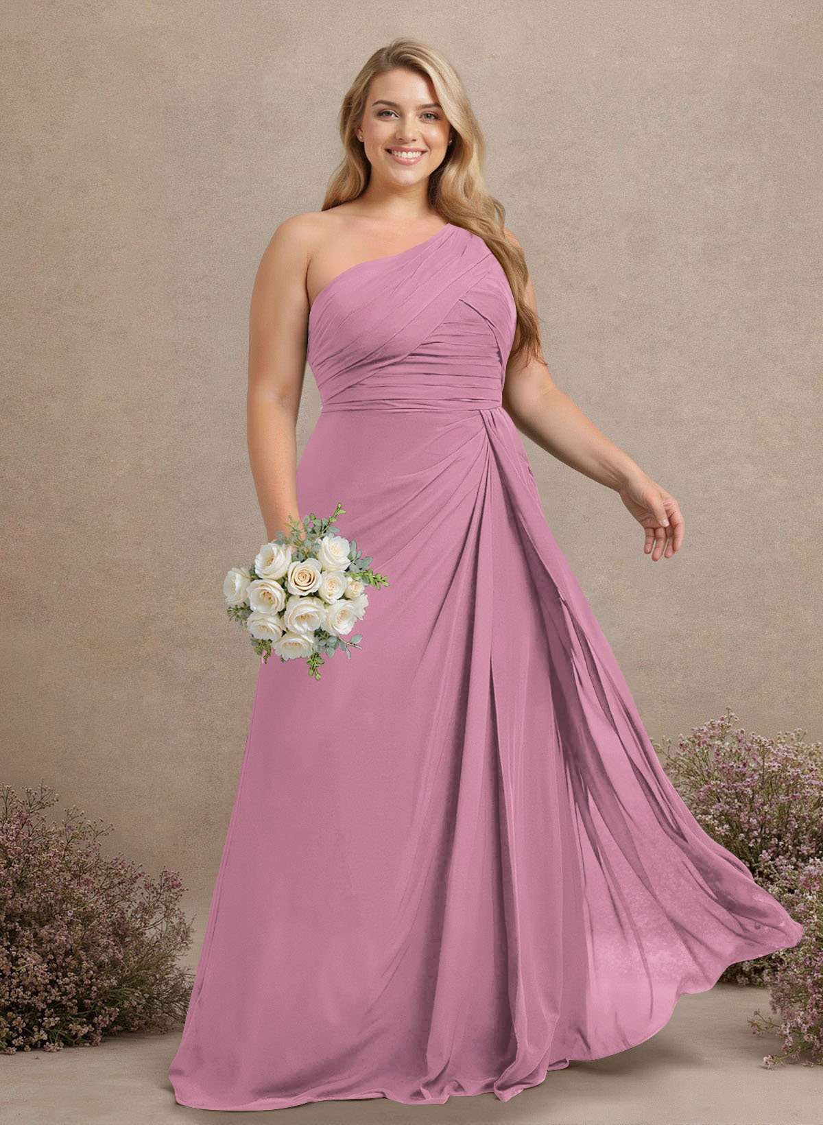 A-Line One-Shoulder Sleeveless Chiffon Bridesmaid Dresses With High Split, product image 265