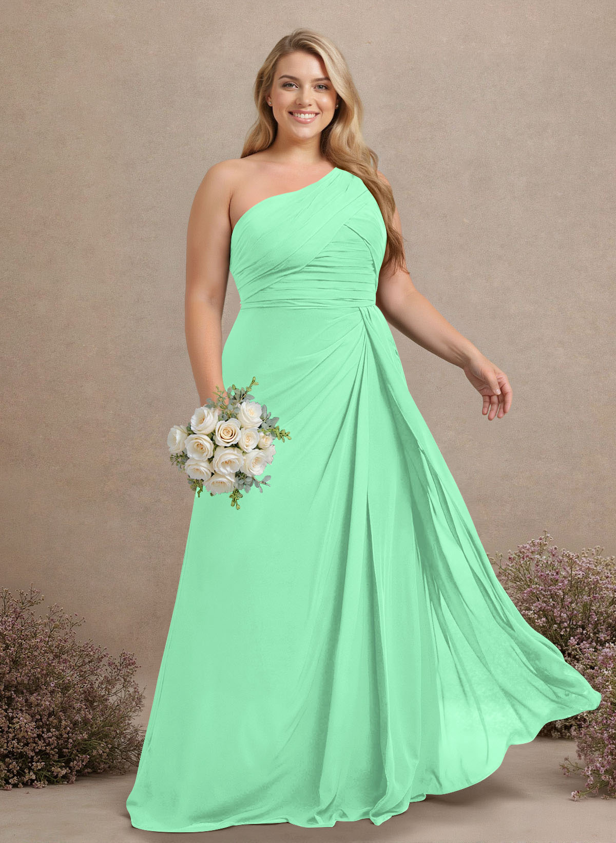 A-Line One-Shoulder Sleeveless Chiffon Bridesmaid Dresses With High Split, product image 295