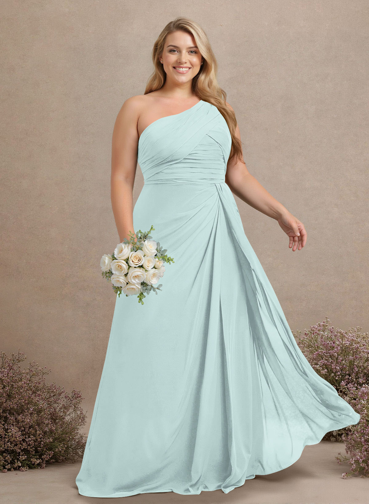 A-Line One-Shoulder Sleeveless Chiffon Bridesmaid Dresses With High Split, product image 229
