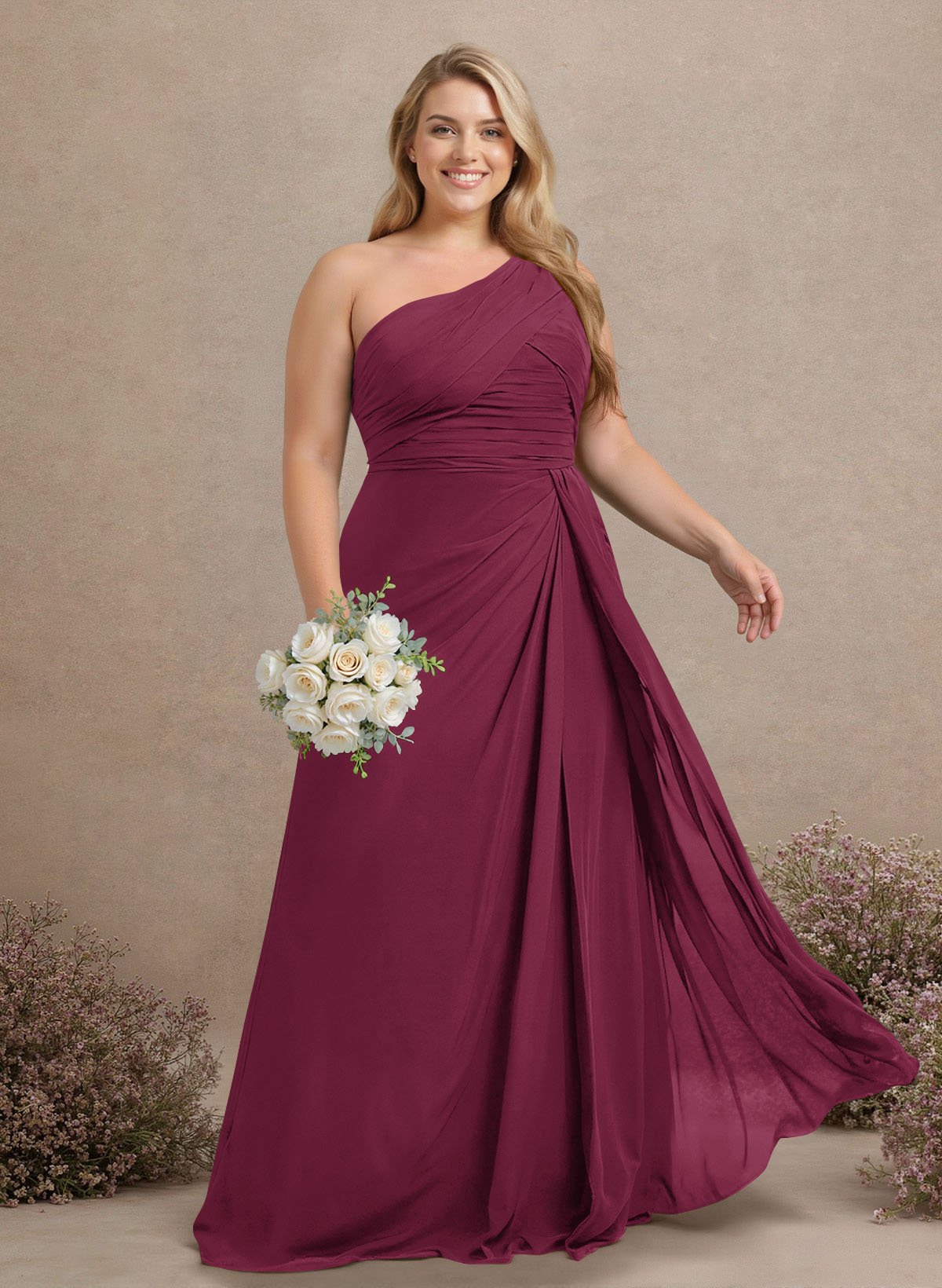 A-Line One-Shoulder Sleeveless Chiffon Bridesmaid Dresses With High Split, product image 237