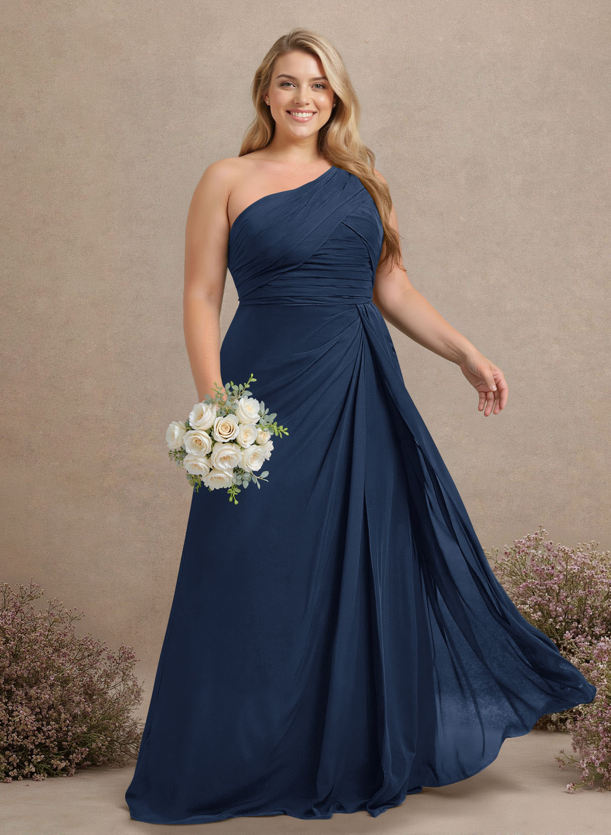 A-Line One-Shoulder Sleeveless Chiffon Bridesmaid Dresses With High Split, product image 209