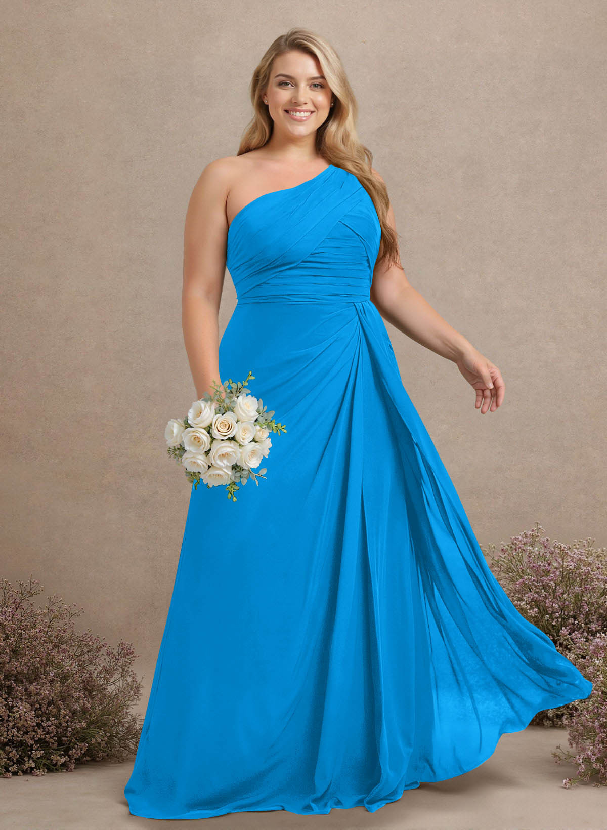 A-Line One-Shoulder Sleeveless Chiffon Bridesmaid Dresses With High Split, product image 221
