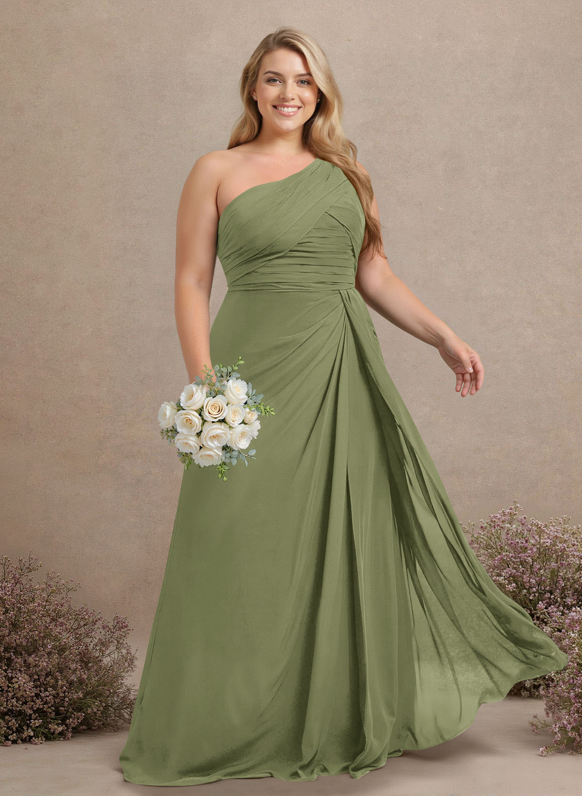 A-Line One-Shoulder Sleeveless Chiffon Bridesmaid Dresses With High Split, product image 323