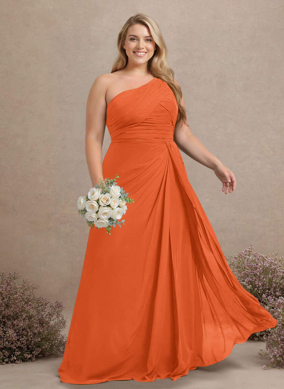 A-Line One-Shoulder Sleeveless Chiffon Bridesmaid Dresses With High Split, product image 307