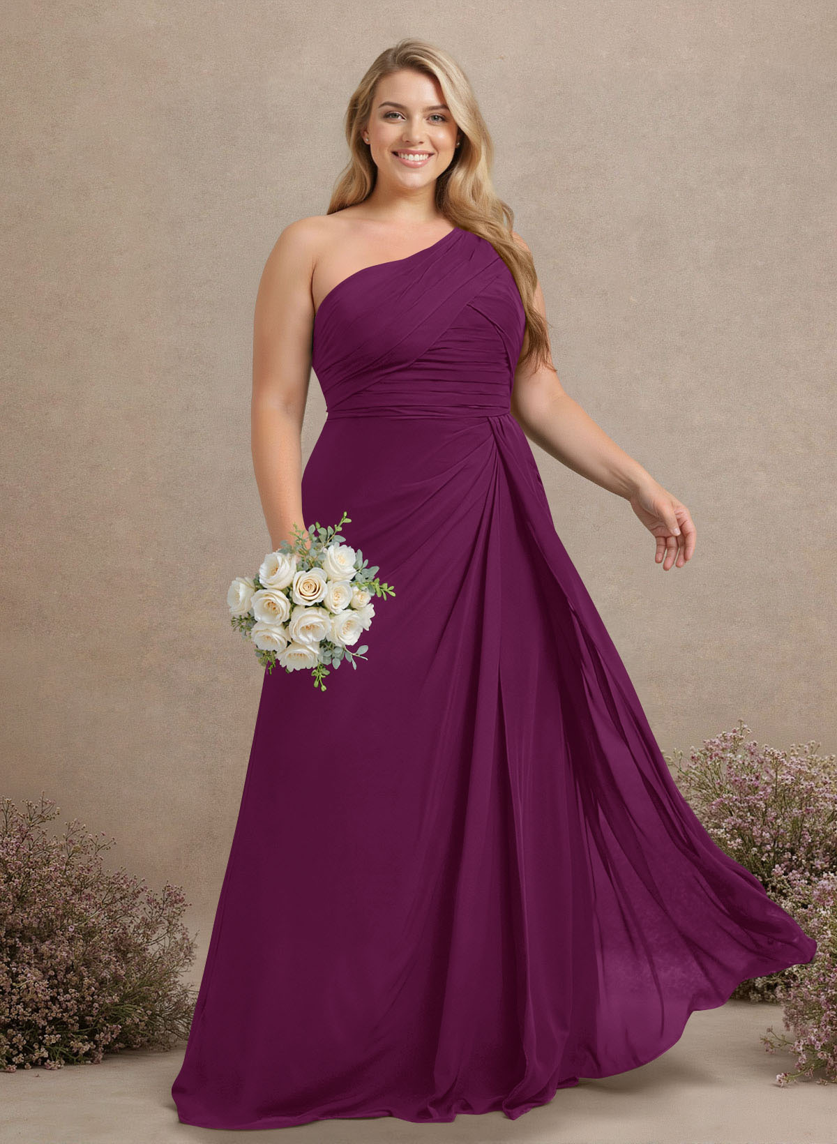 A-Line One-Shoulder Sleeveless Chiffon Bridesmaid Dresses With High Split, product image 277