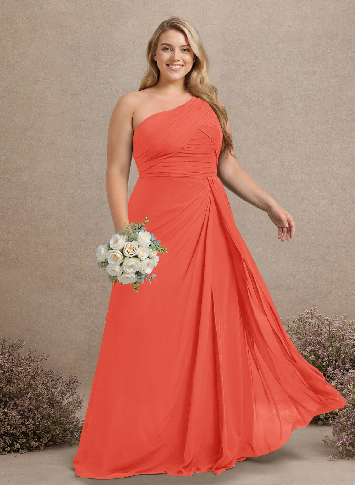 A-Line One-Shoulder Sleeveless Chiffon Bridesmaid Dresses With High Split, product image 309