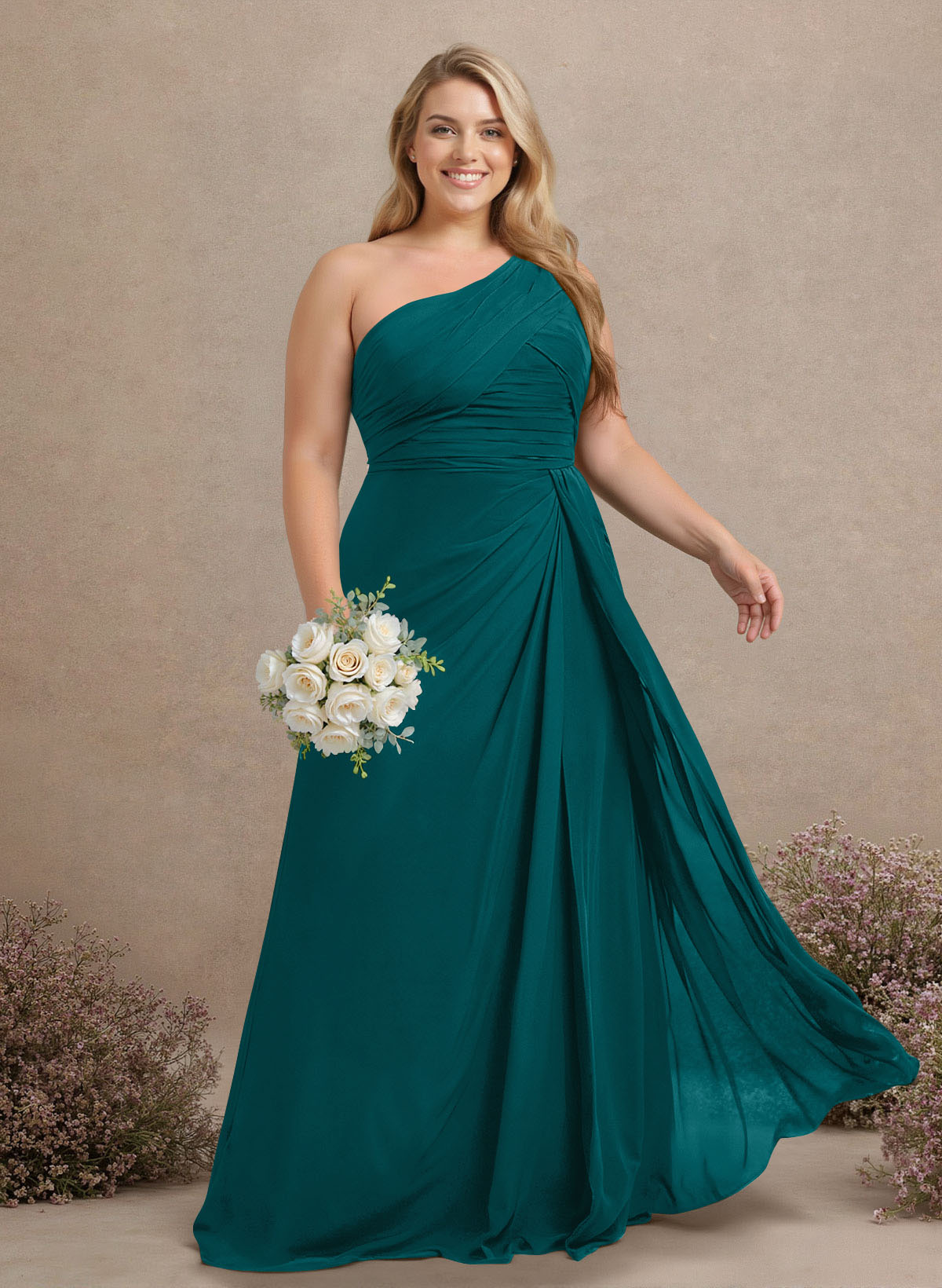 A-Line One-Shoulder Sleeveless Chiffon Bridesmaid Dresses With High Split, product image 287