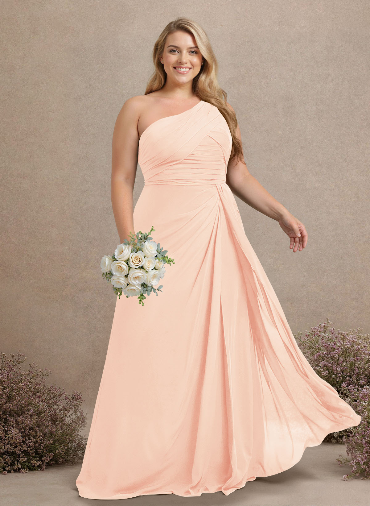 A-Line One-Shoulder Sleeveless Chiffon Bridesmaid Dresses With High Split, product image 247