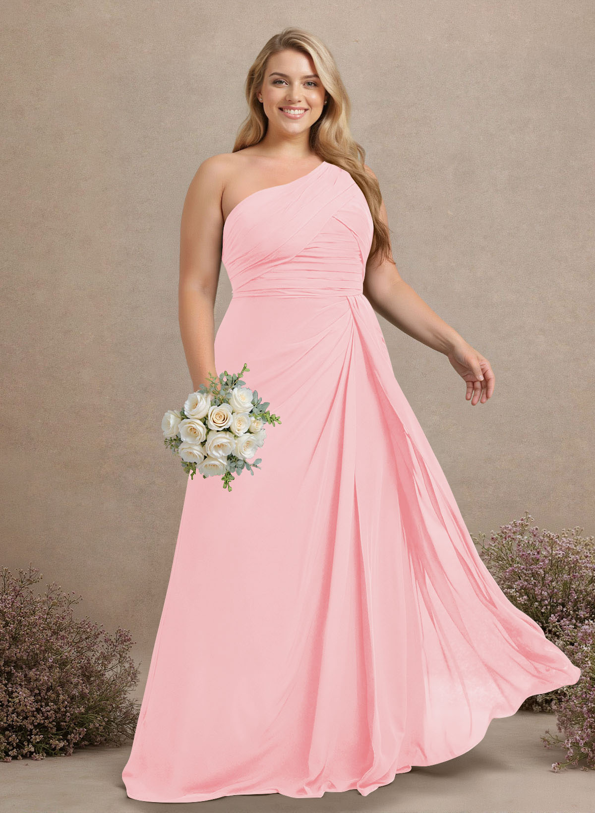 A-Line One-Shoulder Sleeveless Chiffon Bridesmaid Dresses With High Split, product image 251