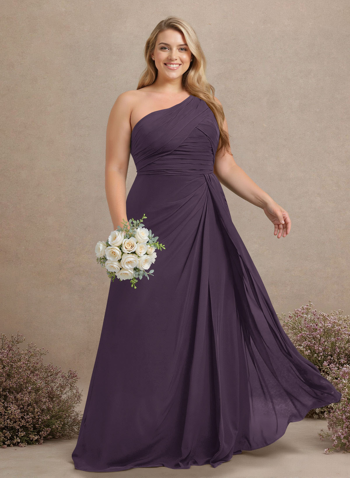 A-Line One-Shoulder Sleeveless Chiffon Bridesmaid Dresses With High Split, product image 273