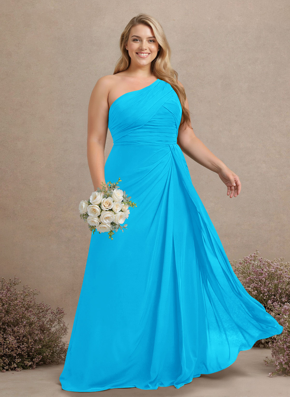 A-Line One-Shoulder Sleeveless Chiffon Bridesmaid Dresses With High Split, product image 223