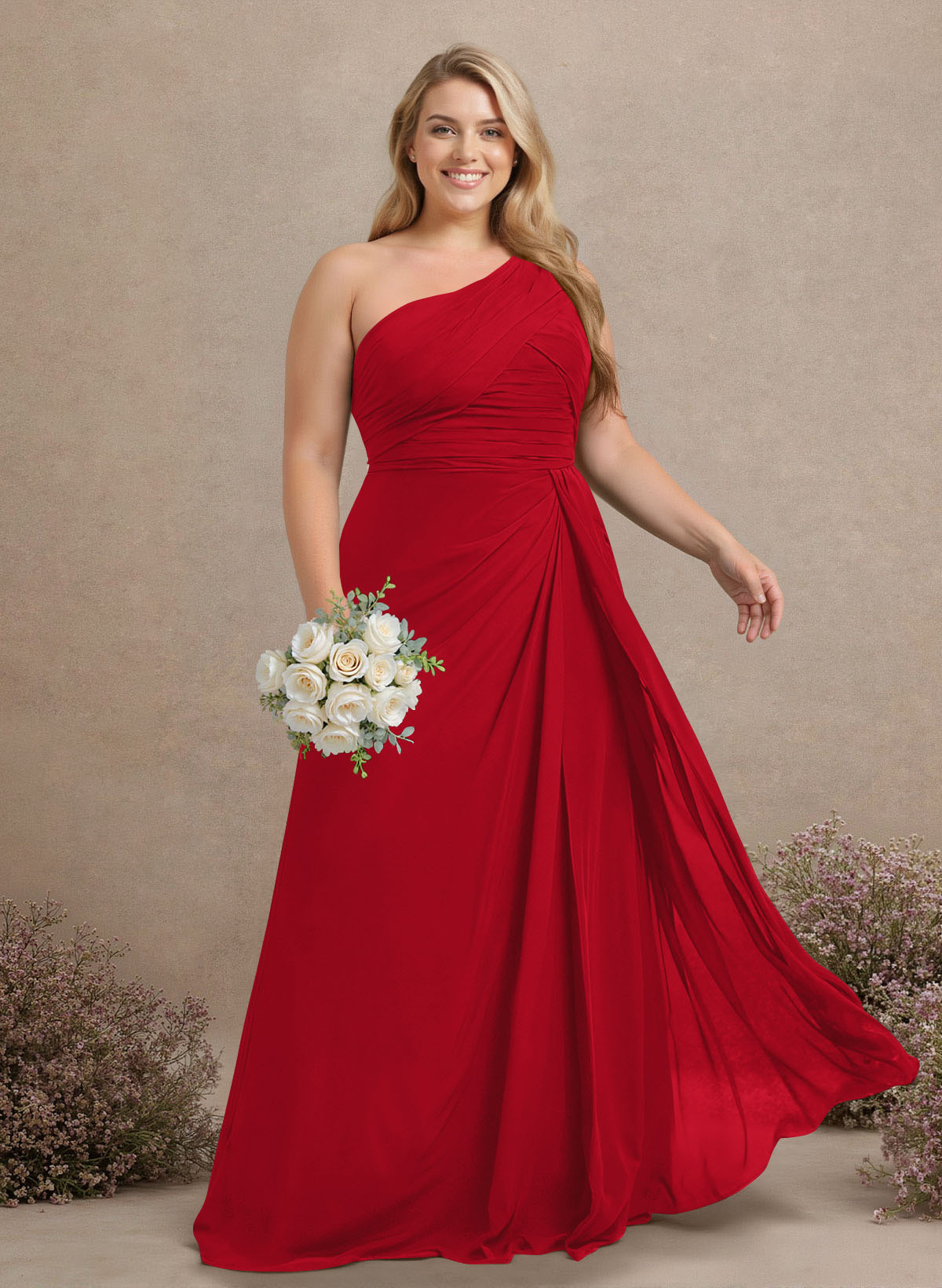 A-Line One-Shoulder Sleeveless Chiffon Bridesmaid Dresses With High Split, product image 239