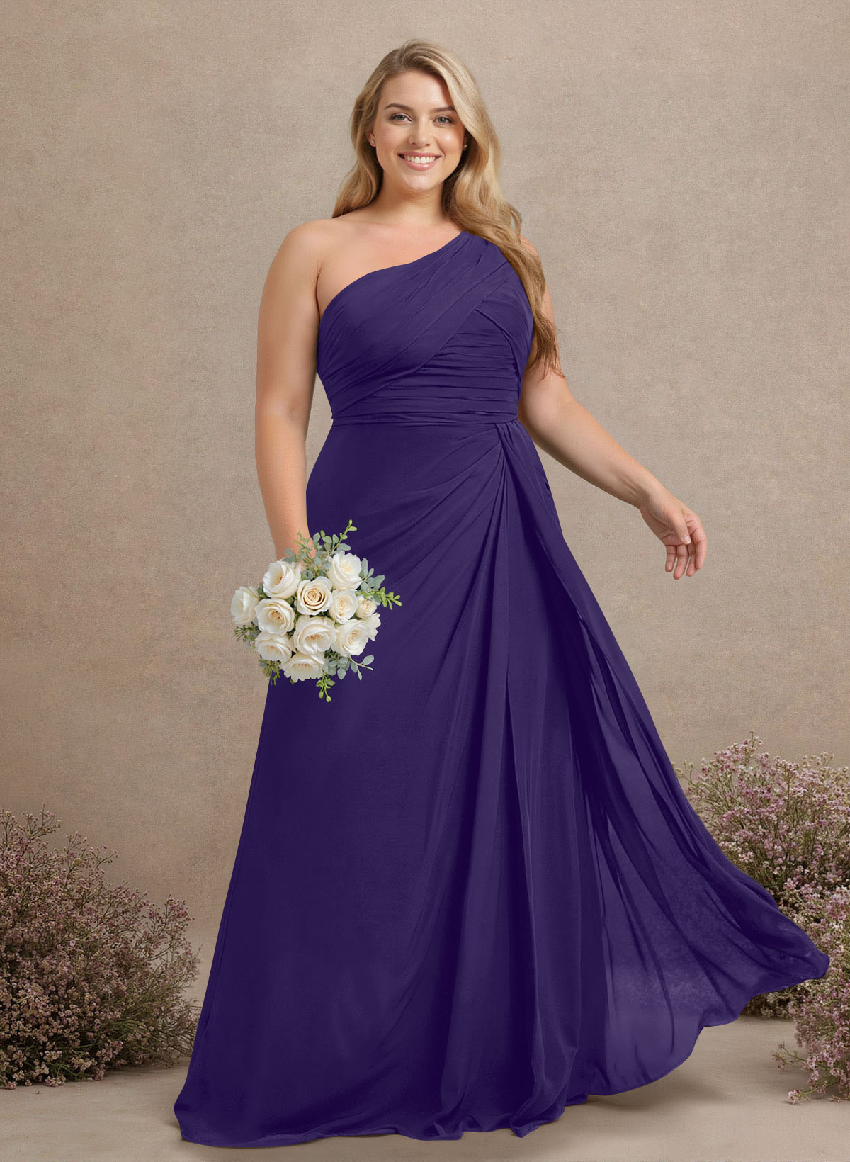A-Line One-Shoulder Sleeveless Chiffon Bridesmaid Dresses With High Split, product image 283