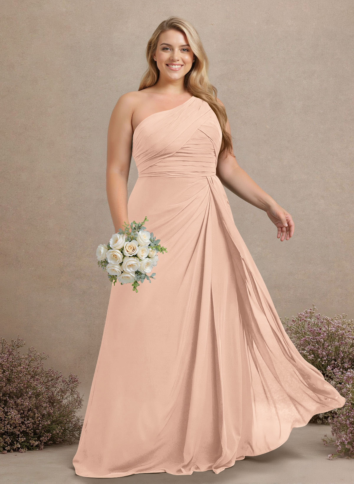 A-Line One-Shoulder Sleeveless Chiffon Bridesmaid Dresses With High Split, product image 329