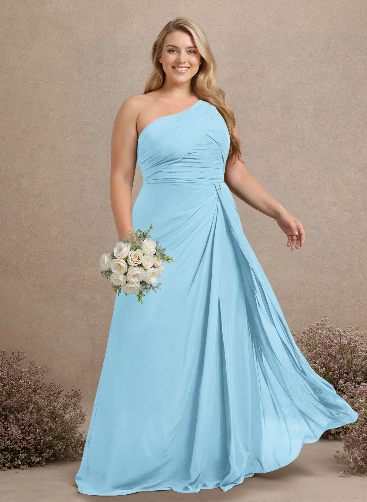 A-Line One-Shoulder Sleeveless Chiffon Bridesmaid Dresses With High Split, product image 227