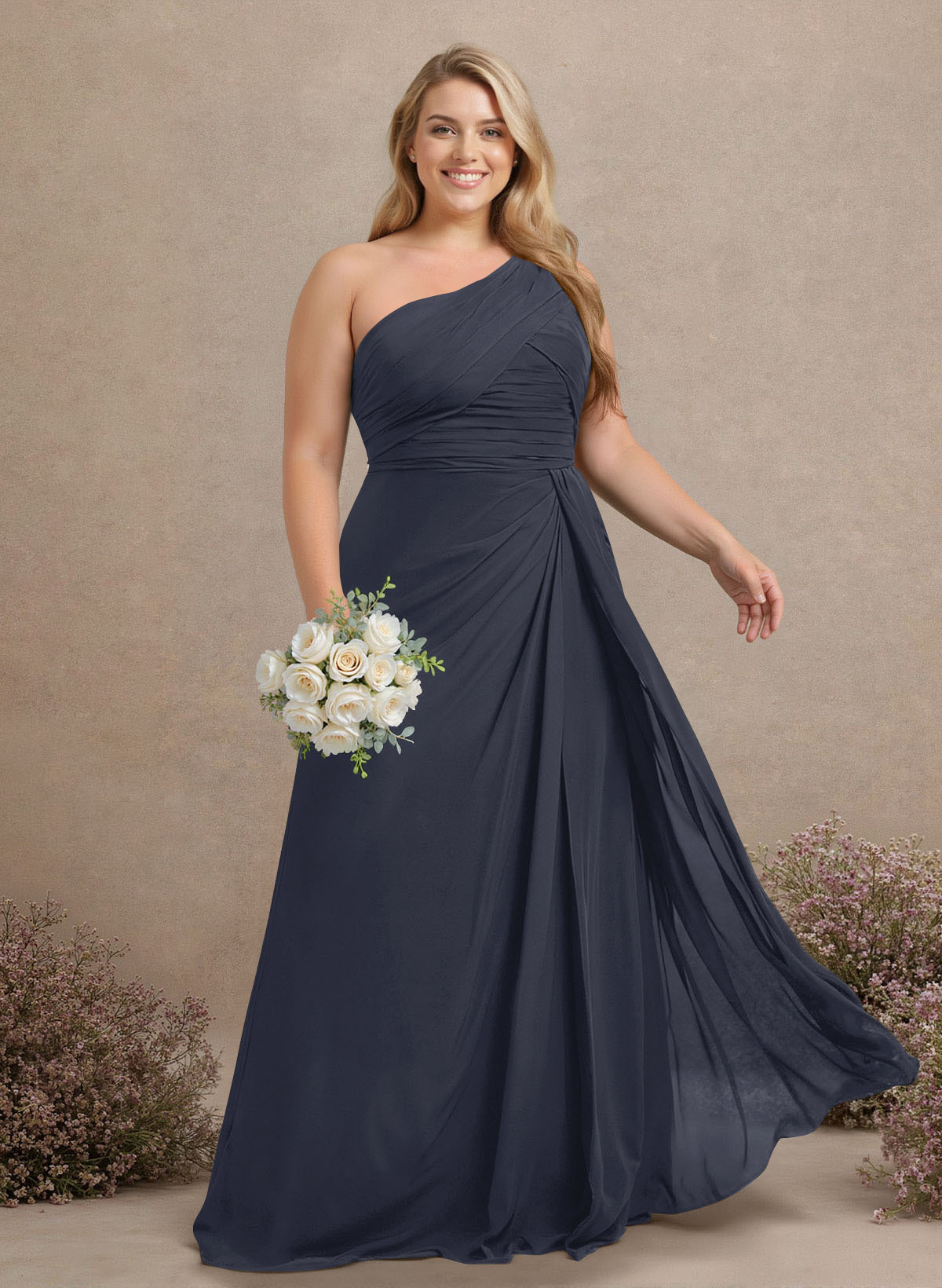 A-Line One-Shoulder Sleeveless Chiffon Bridesmaid Dresses With High Split, product image 215