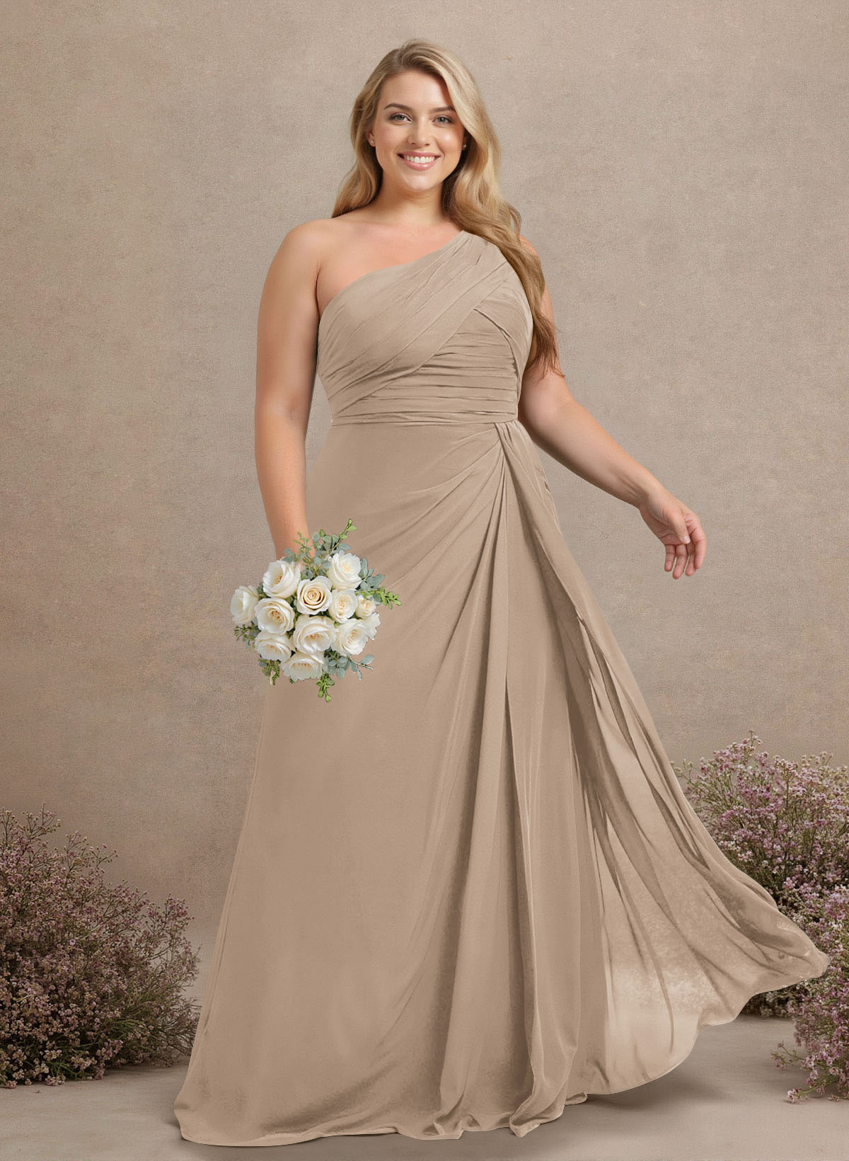 A-Line One-Shoulder Sleeveless Chiffon Bridesmaid Dresses With High Split, product image 301