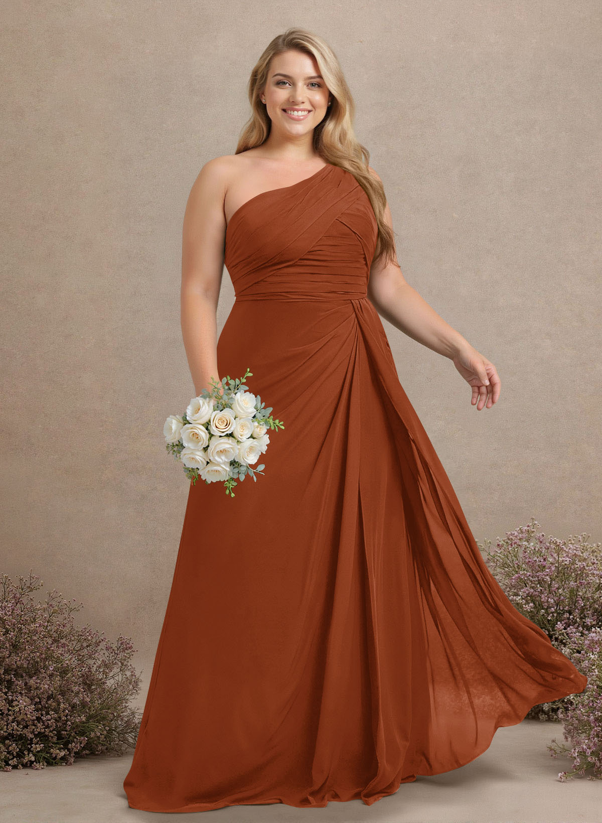 A-Line One-Shoulder Sleeveless Chiffon Bridesmaid Dresses With High Split, product image 337