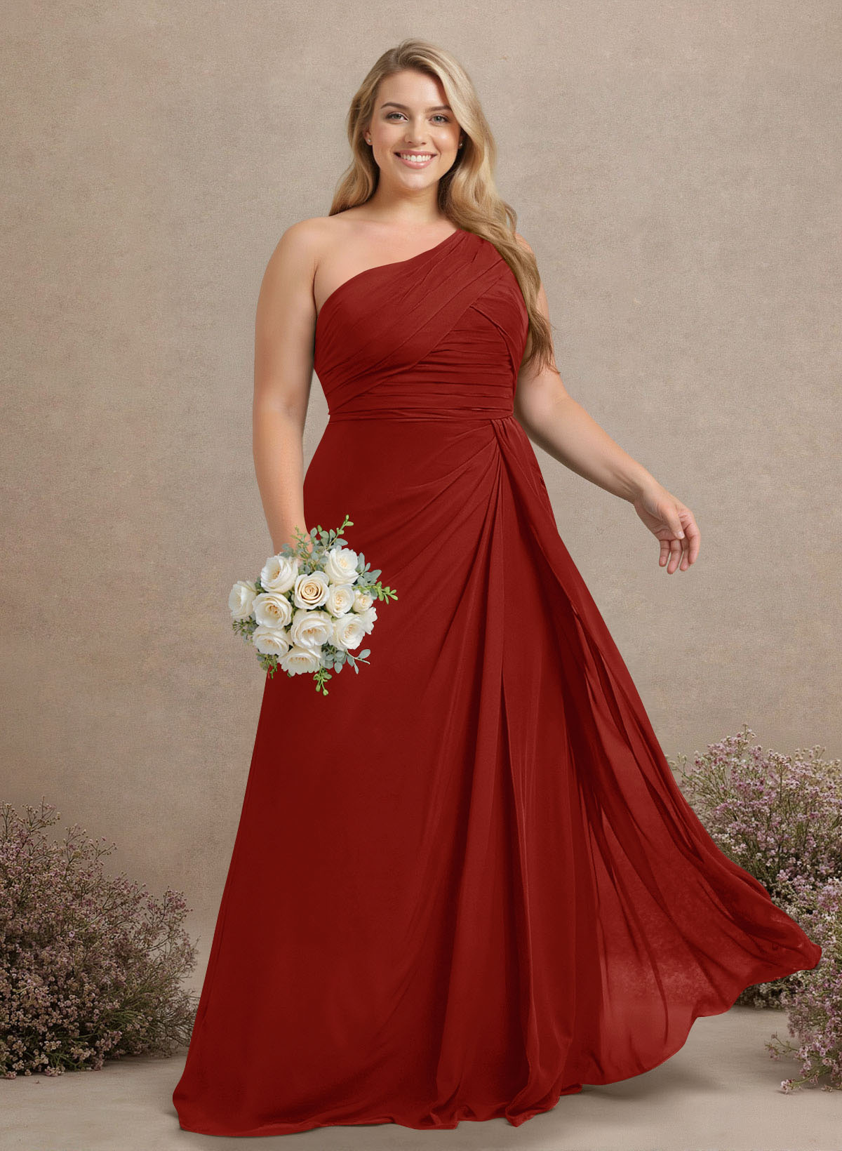 A-Line One-Shoulder Sleeveless Chiffon Bridesmaid Dresses With High Split, product image 241
