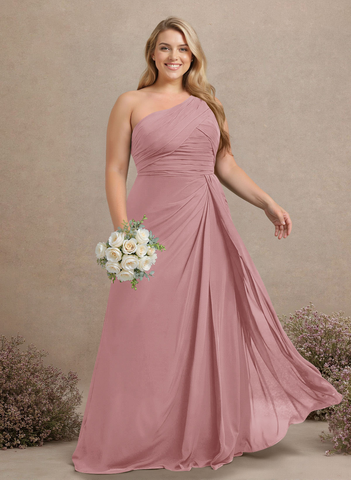 A-Line One-Shoulder Sleeveless Chiffon Bridesmaid Dresses With High Split, product image 263