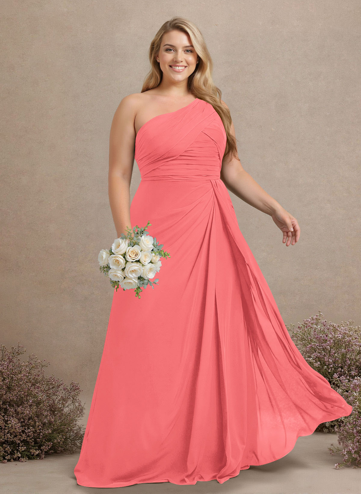 A-Line One-Shoulder Sleeveless Chiffon Bridesmaid Dresses With High Split, product image 243