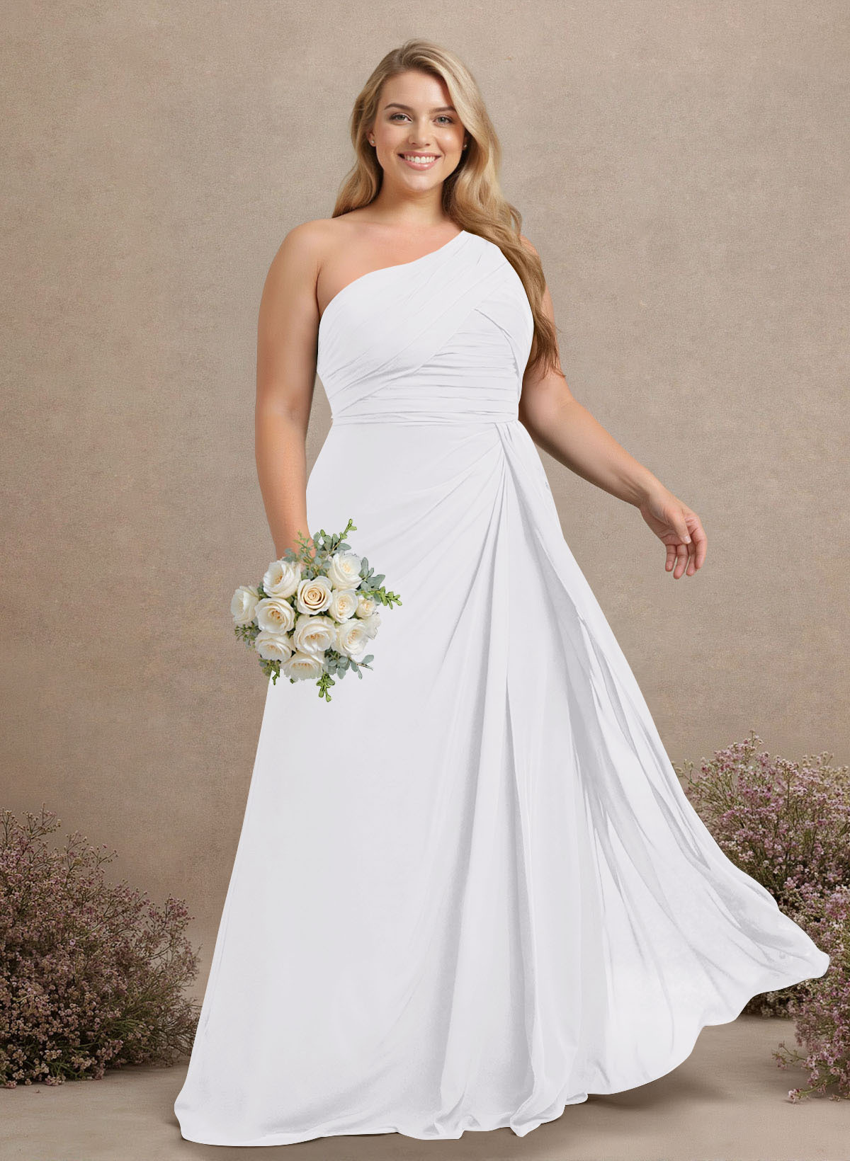 A-Line One-Shoulder Sleeveless Chiffon Bridesmaid Dresses With High Split, product image 315