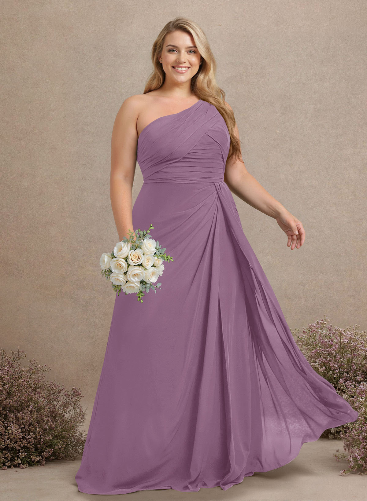 A-Line One-Shoulder Sleeveless Chiffon Bridesmaid Dresses With High Split, product image 261