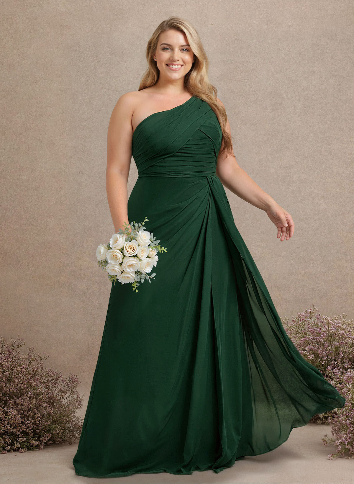 A-Line One-Shoulder Sleeveless Chiffon Bridesmaid Dresses With High Split, product image 205