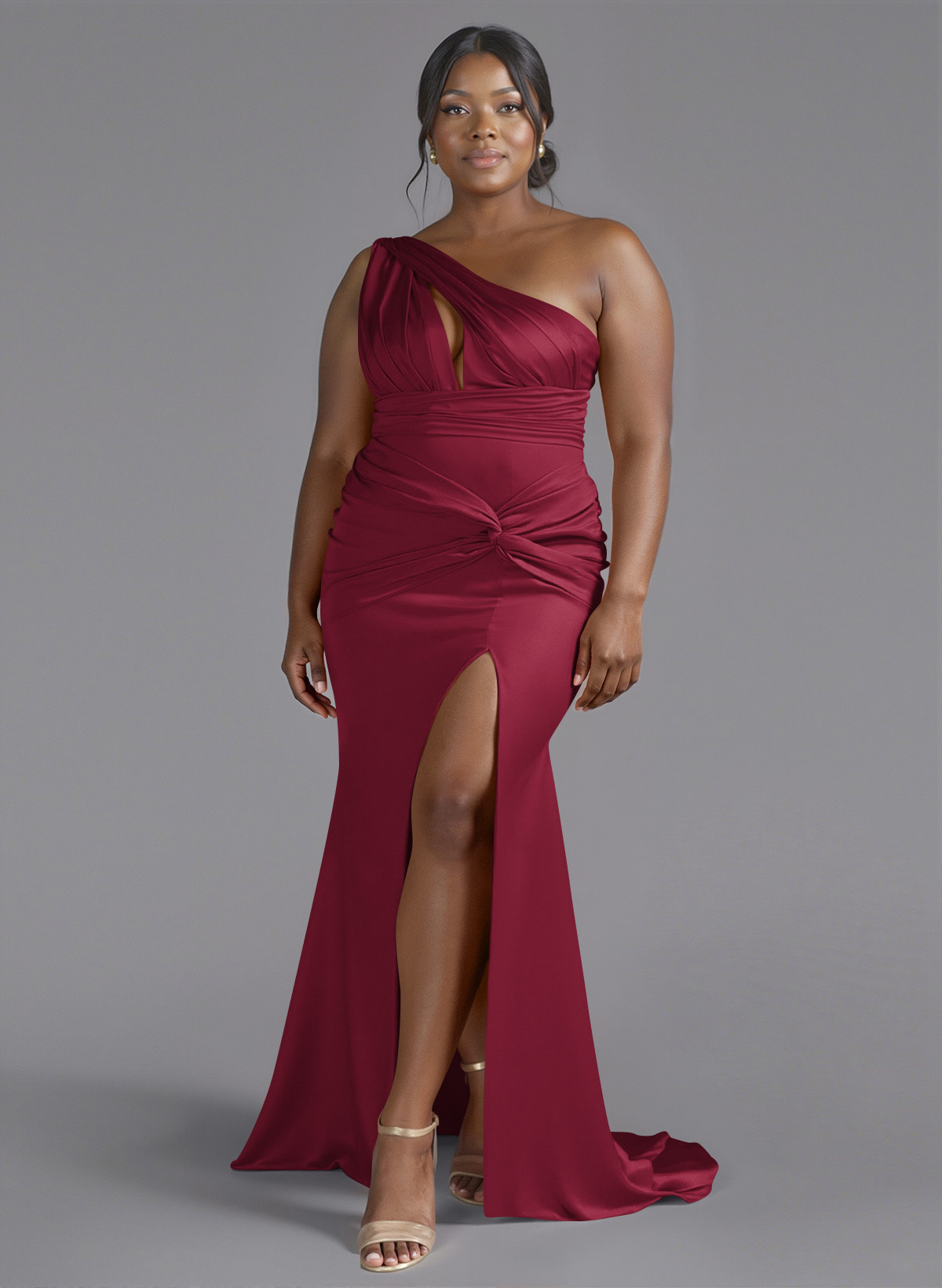 Trumpet/Mermaid One-Shoulder Sweep Train Silk Like Satin Bridesmaid Dresses With High Split, product image 108