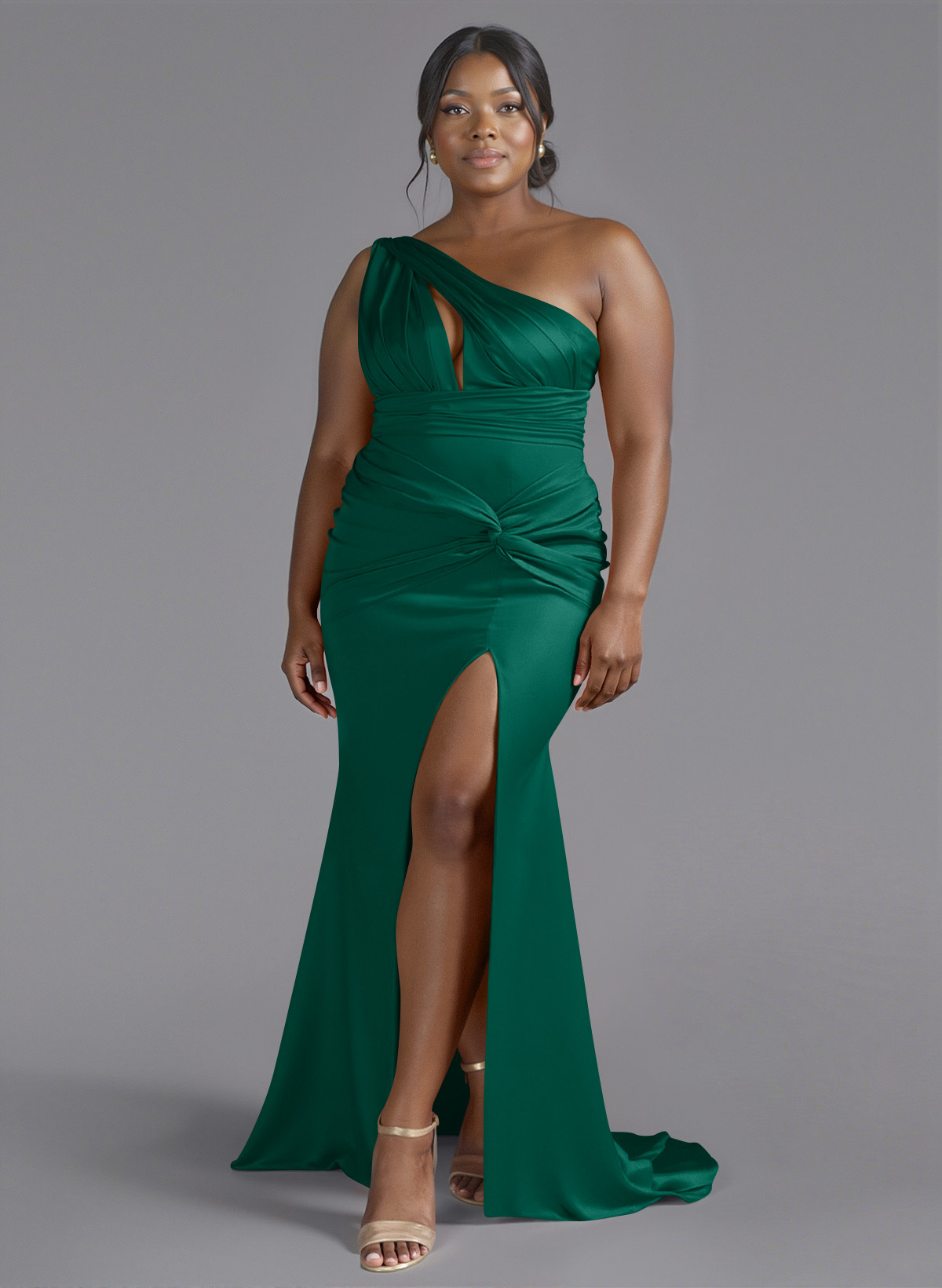 Trumpet/Mermaid One-Shoulder Sweep Train Silk Like Satin Bridesmaid Dresses With High Split, product image 196