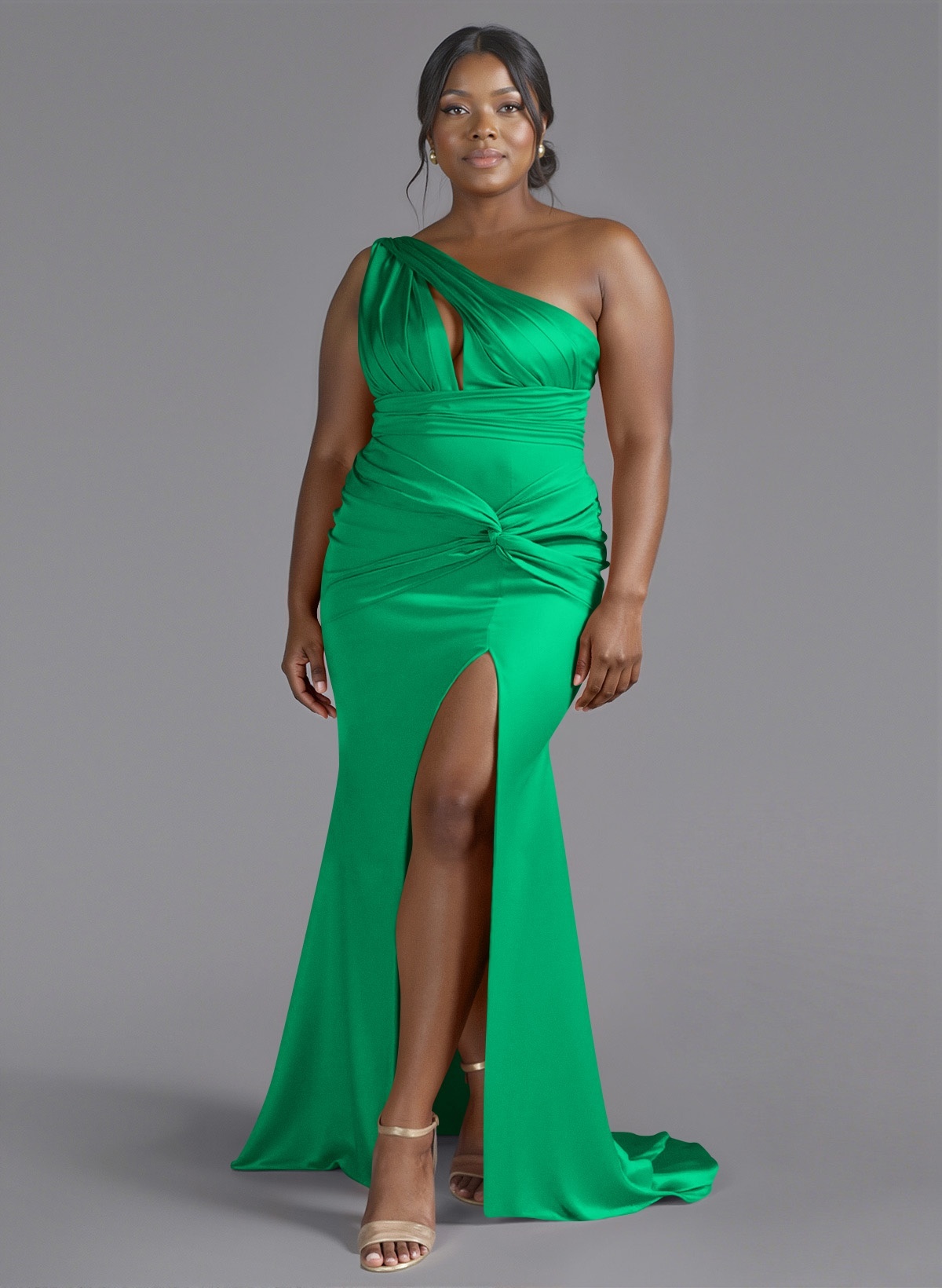 Trumpet/Mermaid One-Shoulder Sweep Train Silk Like Satin Bridesmaid Dresses With High Split, product image 194