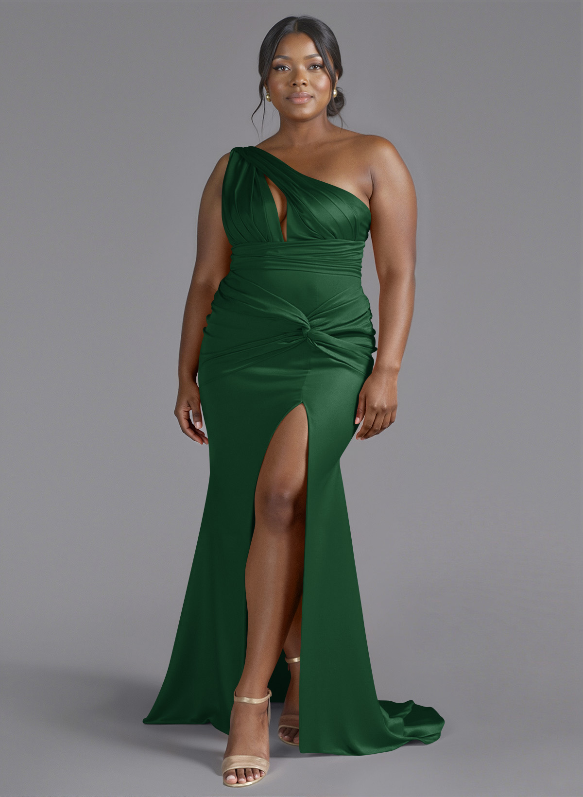 Trumpet/Mermaid One-Shoulder Sweep Train Silk Like Satin Bridesmaid Dresses With High Split, product image 156