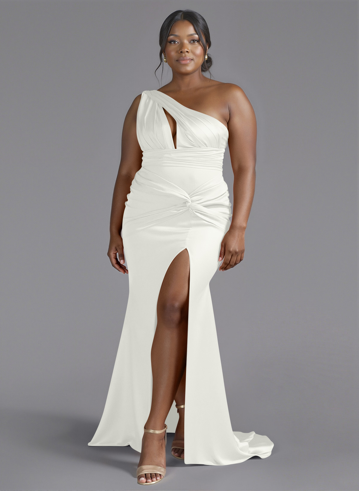 Trumpet/Mermaid One-Shoulder Sweep Train Silk Like Satin Bridesmaid Dresses With High Split, product image 140