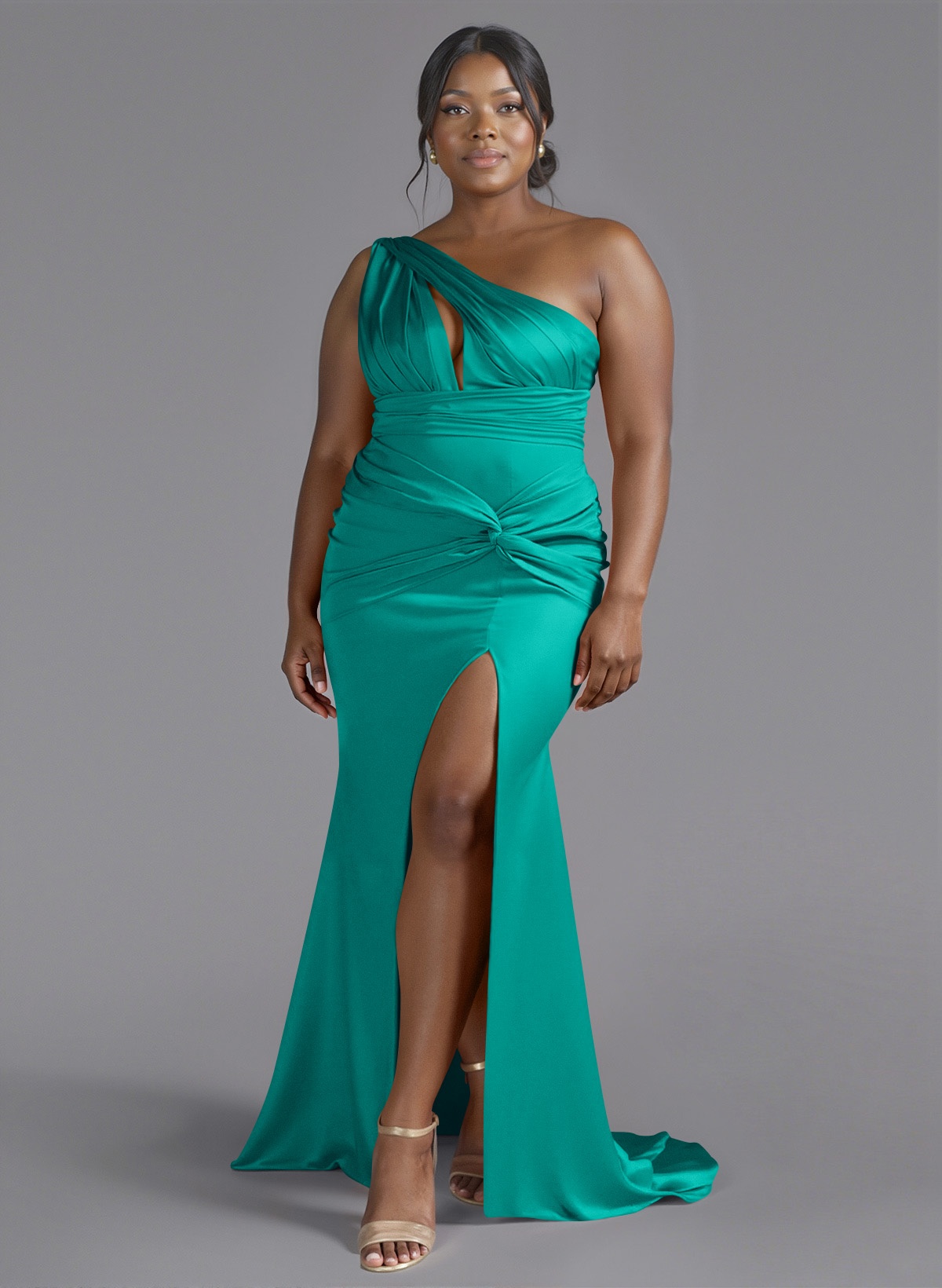 Trumpet/Mermaid One-Shoulder Sweep Train Silk Like Satin Bridesmaid Dresses With High Split, product image 154