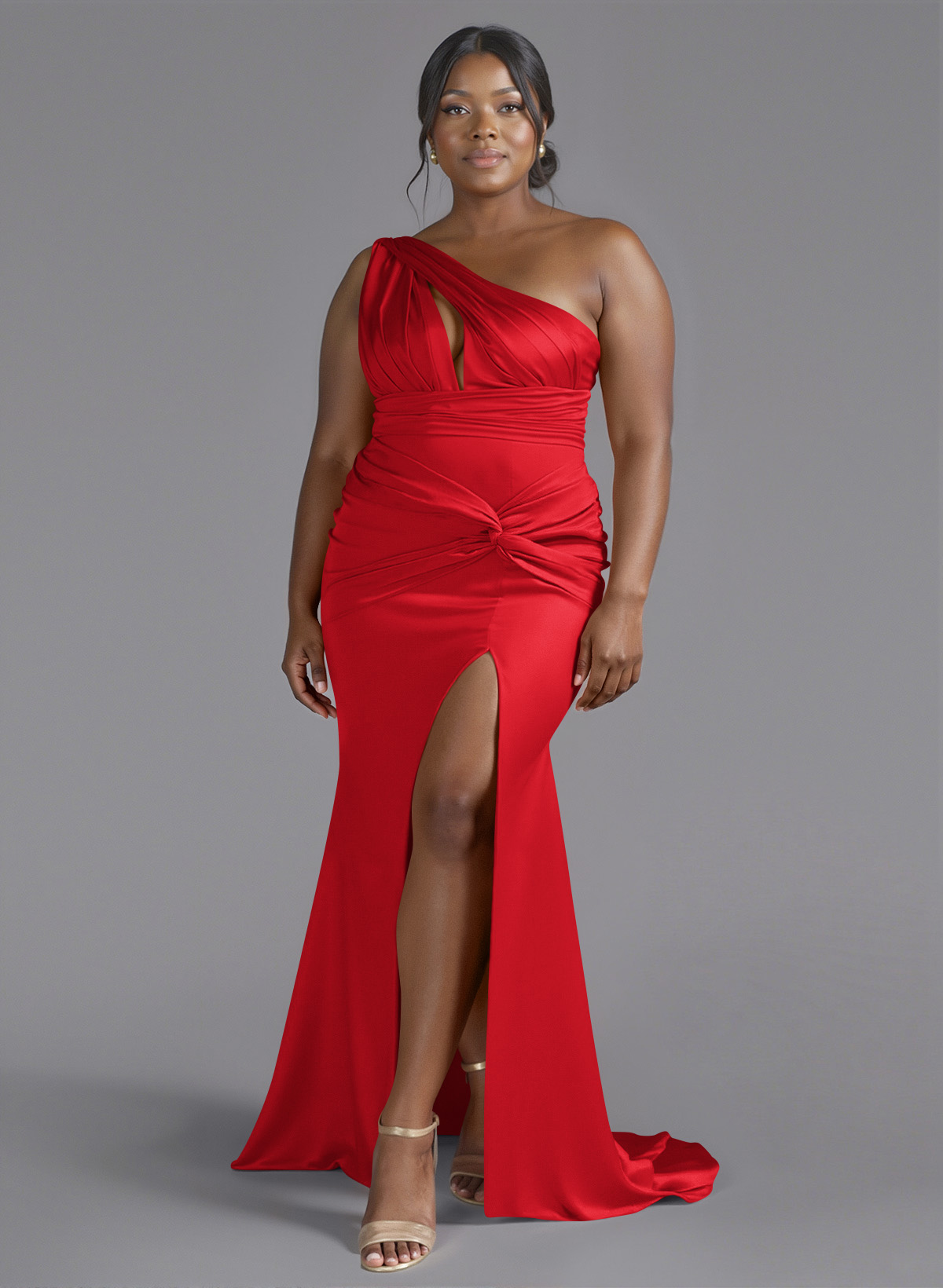 Trumpet/Mermaid One-Shoulder Sweep Train Silk Like Satin Bridesmaid Dresses With High Split, product image 148