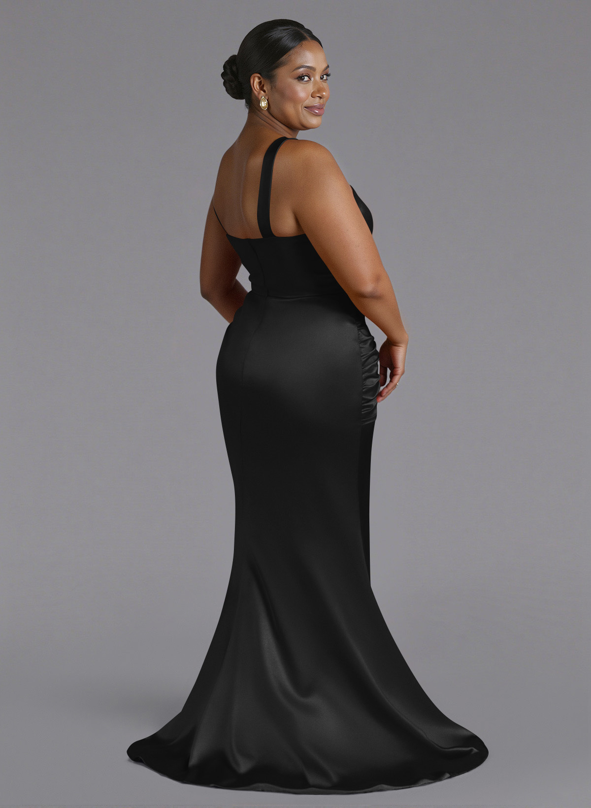 Trumpet/Mermaid One-Shoulder Sweep Train Silk Like Satin Bridesmaid Dresses With High Split, product image 129