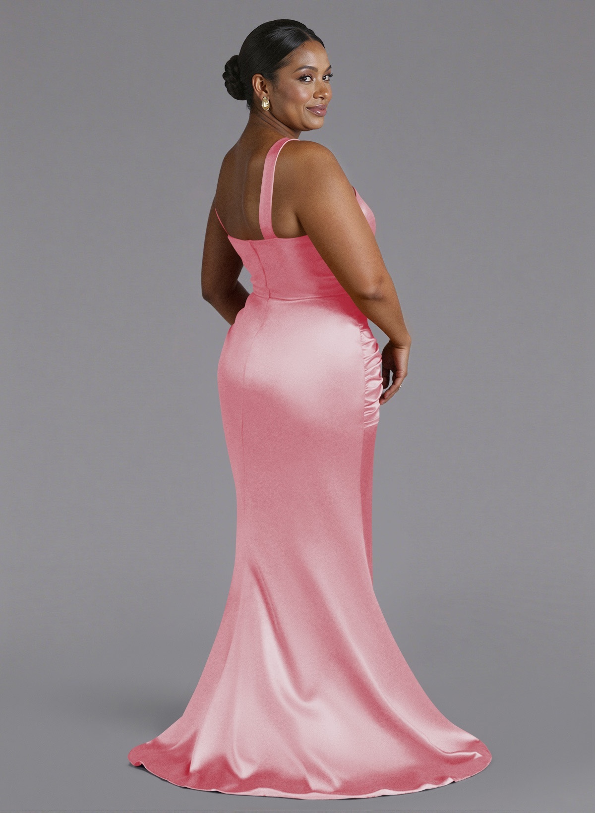 Trumpet/Mermaid One-Shoulder Sweep Train Silk Like Satin Bridesmaid Dresses With High Split, product image 111
