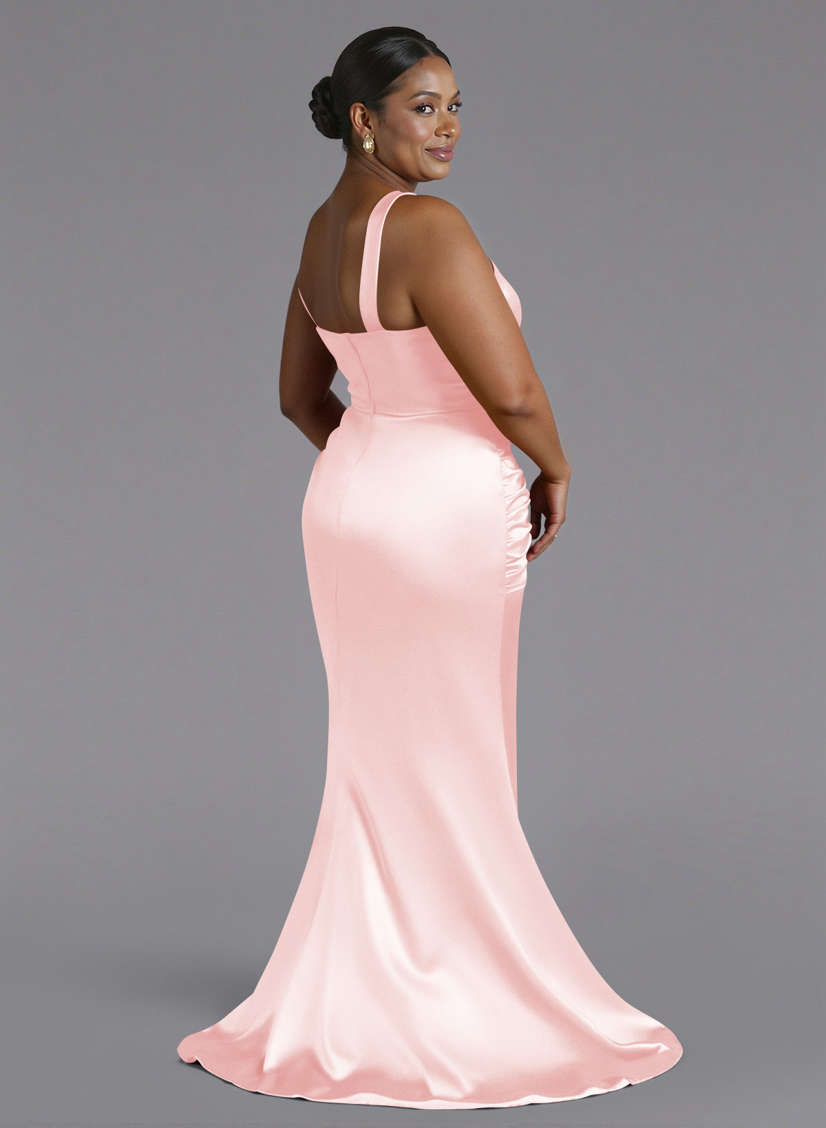 Trumpet/Mermaid One-Shoulder Sweep Train Silk Like Satin Bridesmaid Dresses With High Split, product image 119