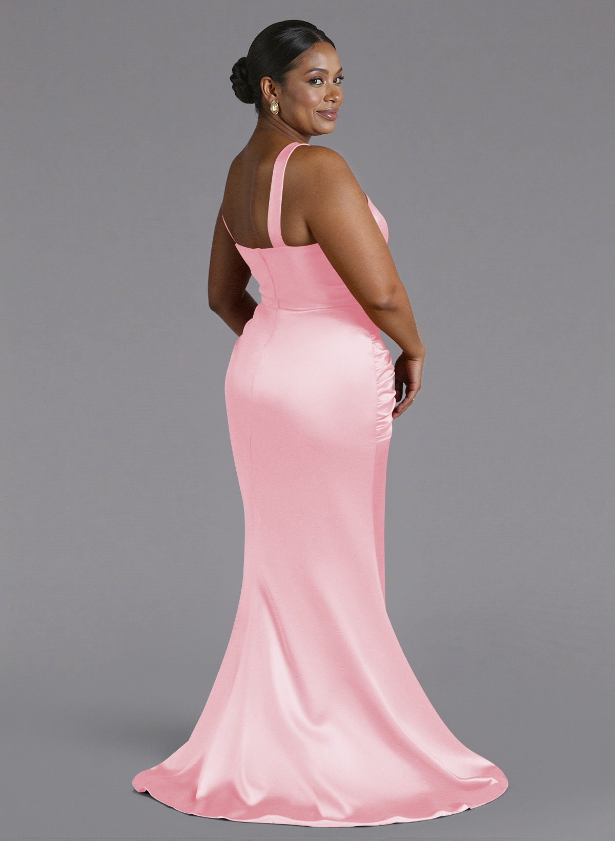 Trumpet/Mermaid One-Shoulder Sweep Train Silk Like Satin Bridesmaid Dresses With High Split, product image 173