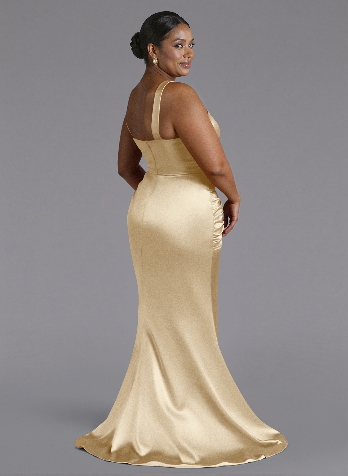 Trumpet/Mermaid One-Shoulder Sweep Train Silk Like Satin Bridesmaid Dresses With High Split, product image 125
