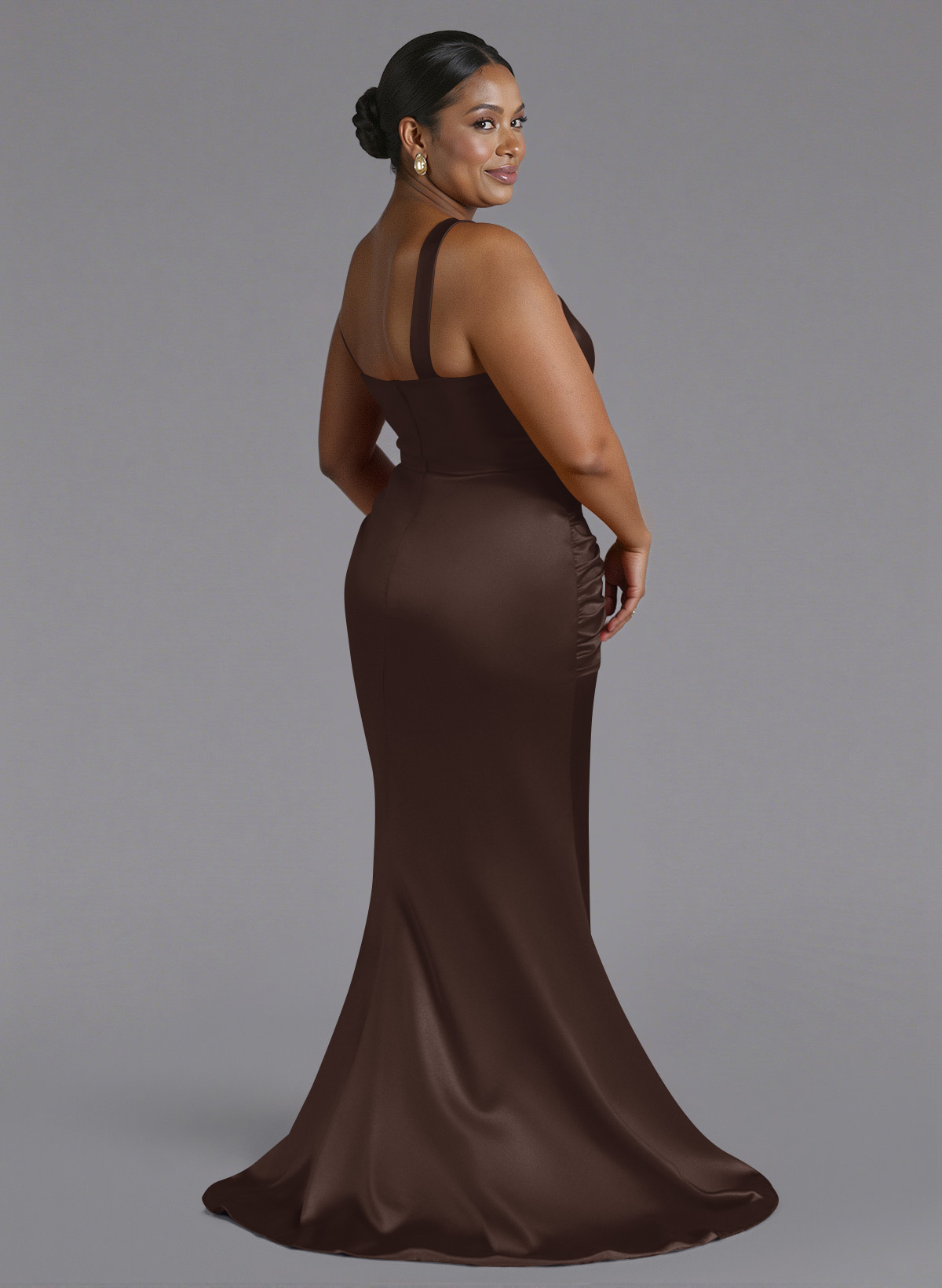 Trumpet/Mermaid One-Shoulder Sweep Train Silk Like Satin Bridesmaid Dresses With High Split, product image 185