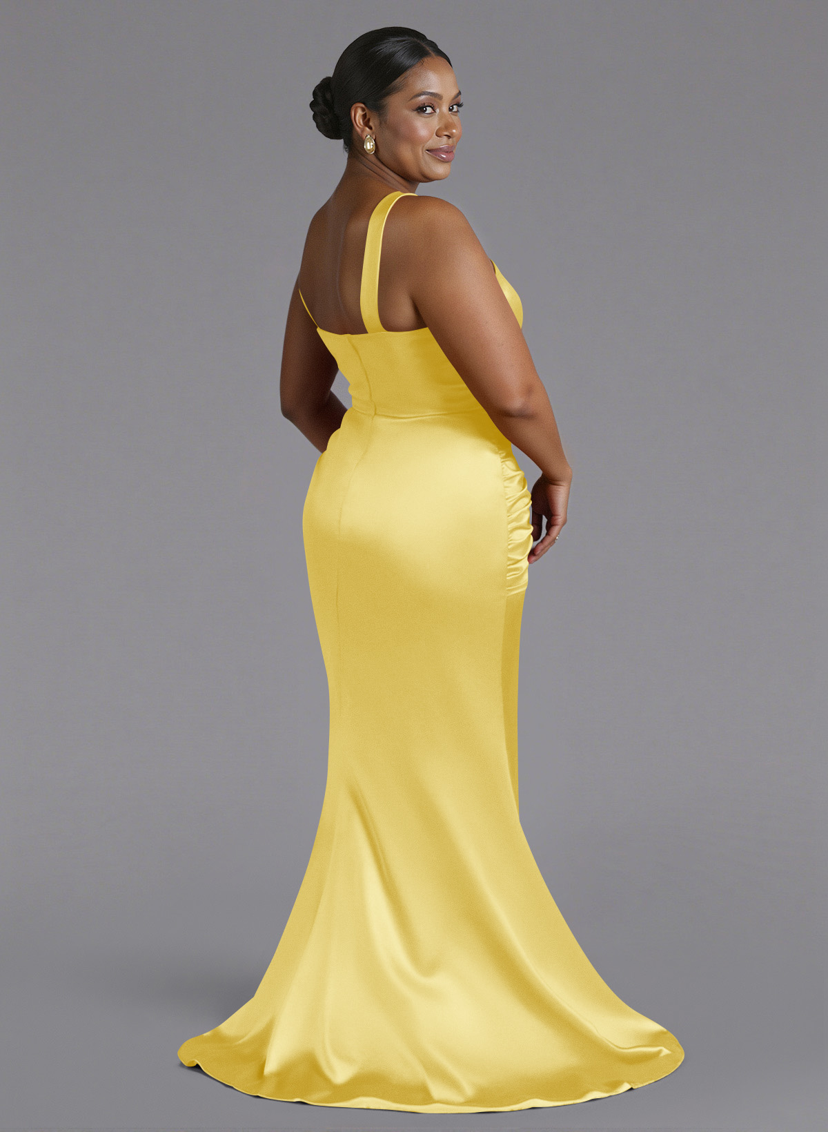 Trumpet/Mermaid One-Shoulder Sweep Train Silk Like Satin Bridesmaid Dresses With High Split, product image 153