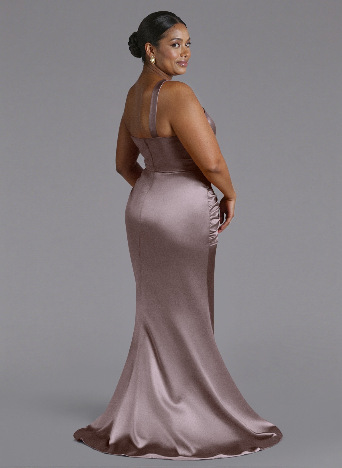 Trumpet/Mermaid One-Shoulder Sweep Train Silk Like Satin Bridesmaid Dresses With High Split, product image 133