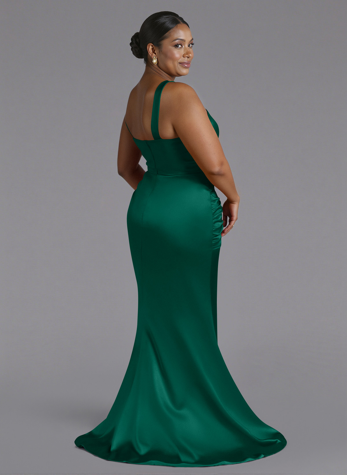 Trumpet/Mermaid One-Shoulder Sweep Train Silk Like Satin Bridesmaid Dresses With High Split, product image 197