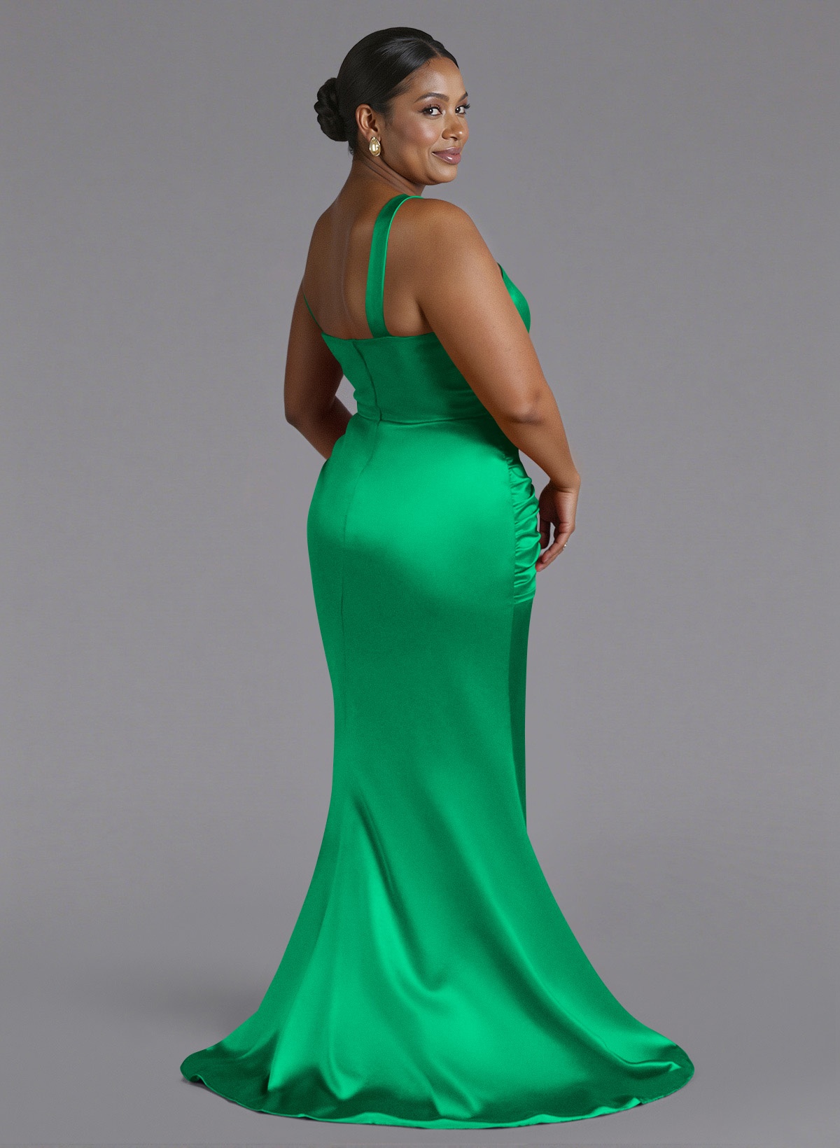 Trumpet/Mermaid One-Shoulder Sweep Train Silk Like Satin Bridesmaid Dresses With High Split, product image 195
