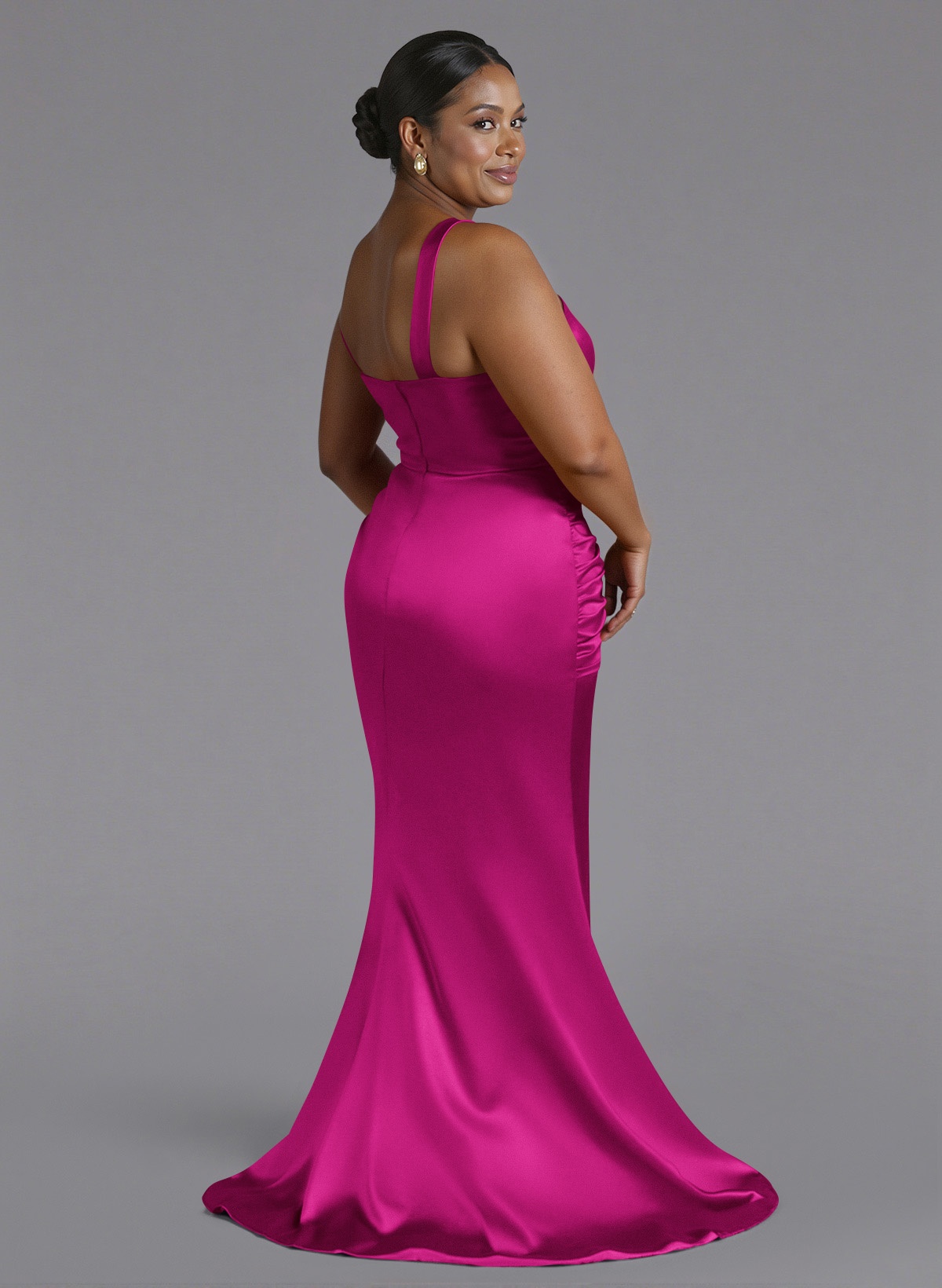 Trumpet/Mermaid One-Shoulder Sweep Train Silk Like Satin Bridesmaid Dresses With High Split, product image 165