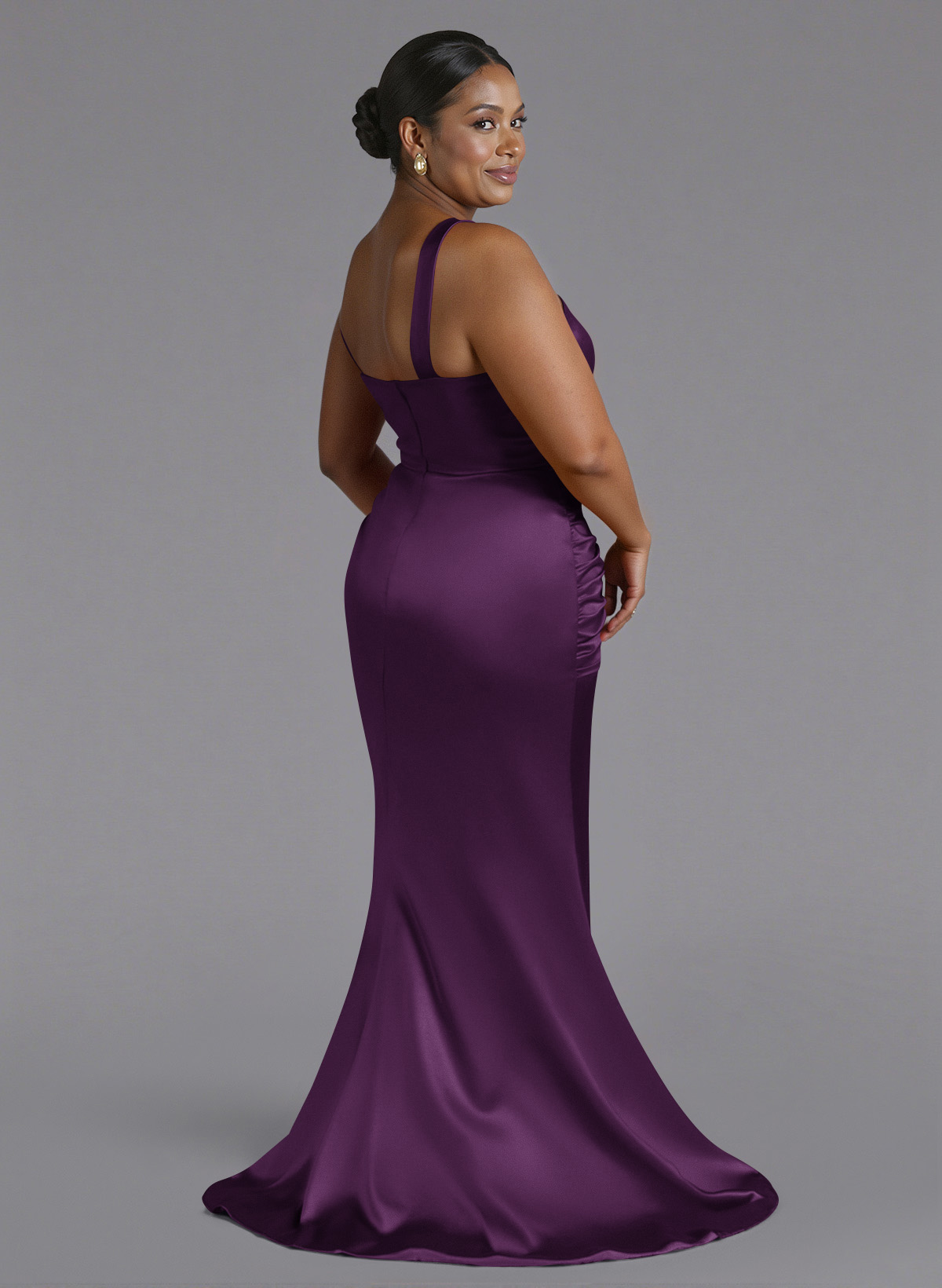 Trumpet/Mermaid One-Shoulder Sweep Train Silk Like Satin Bridesmaid Dresses With High Split, product image 135