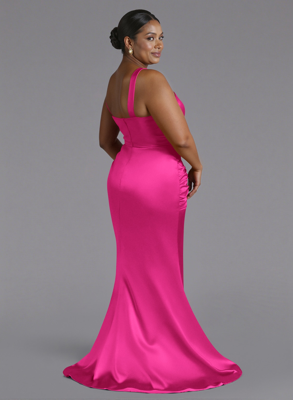 Trumpet/Mermaid One-Shoulder Sweep Train Silk Like Satin Bridesmaid Dresses With High Split, product image 189